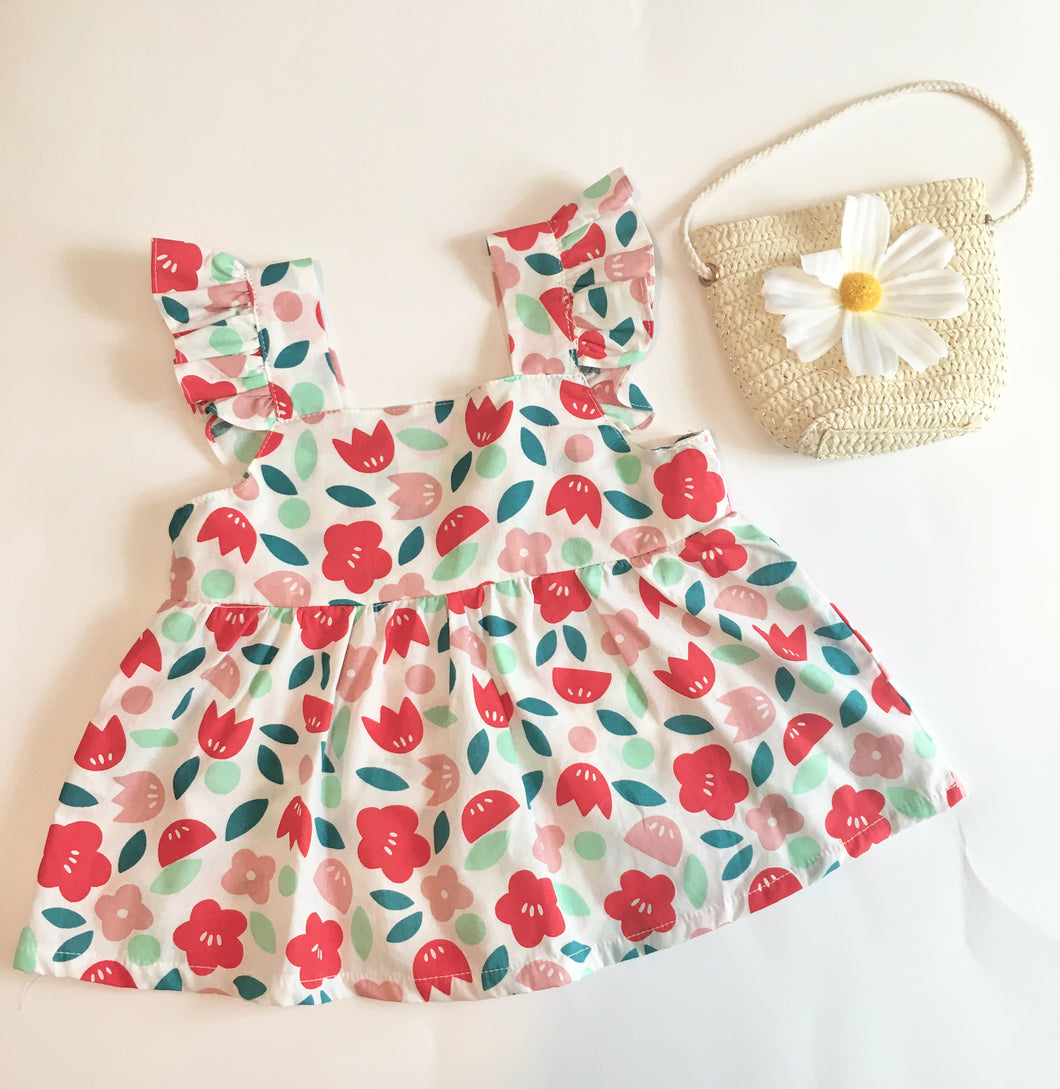 Floral Dress + Purse- Red