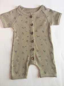 Infant Girl Romper- Green Olive/Flowers