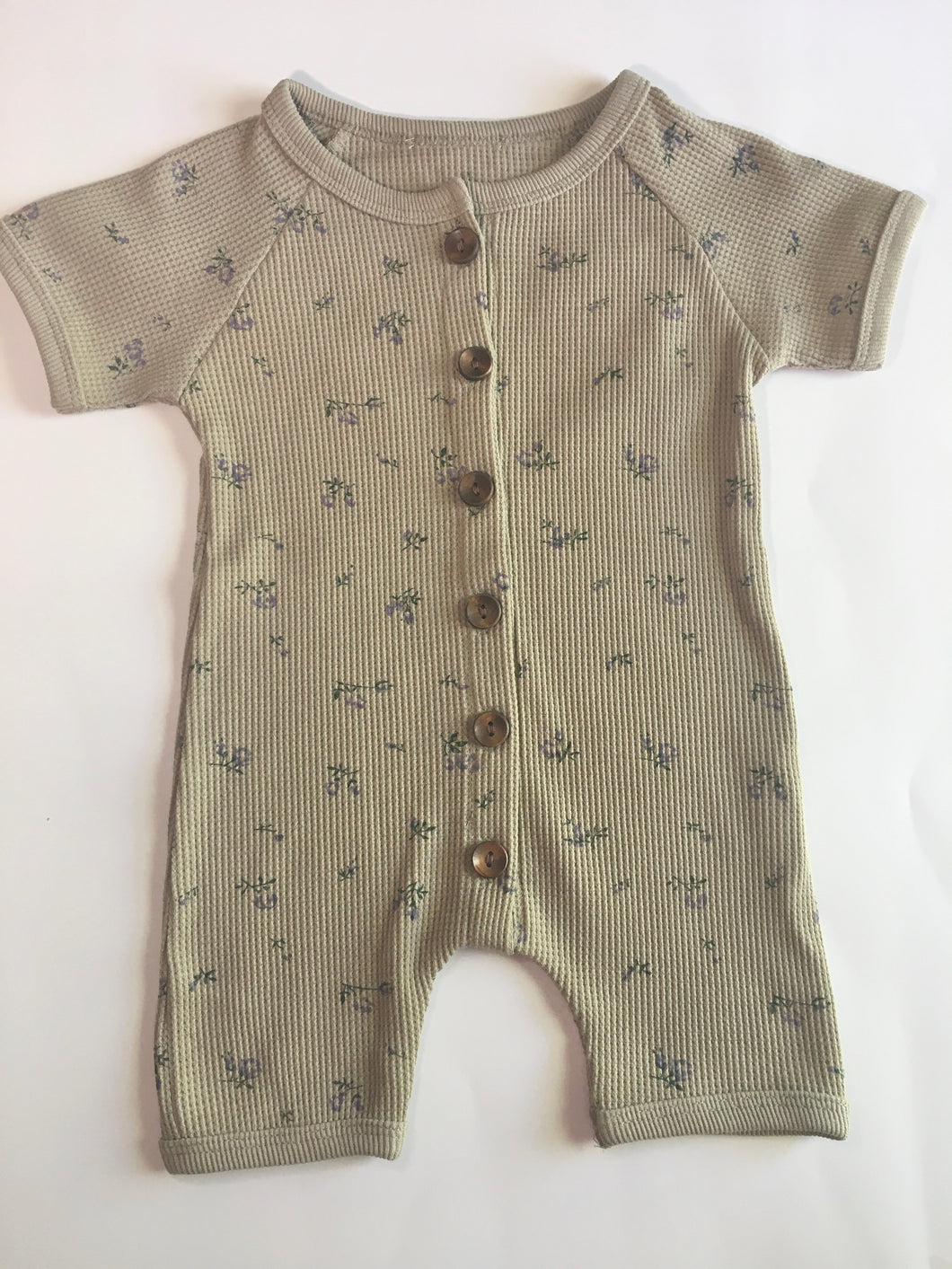 Infant Girl Romper- Green Olive/Flowers