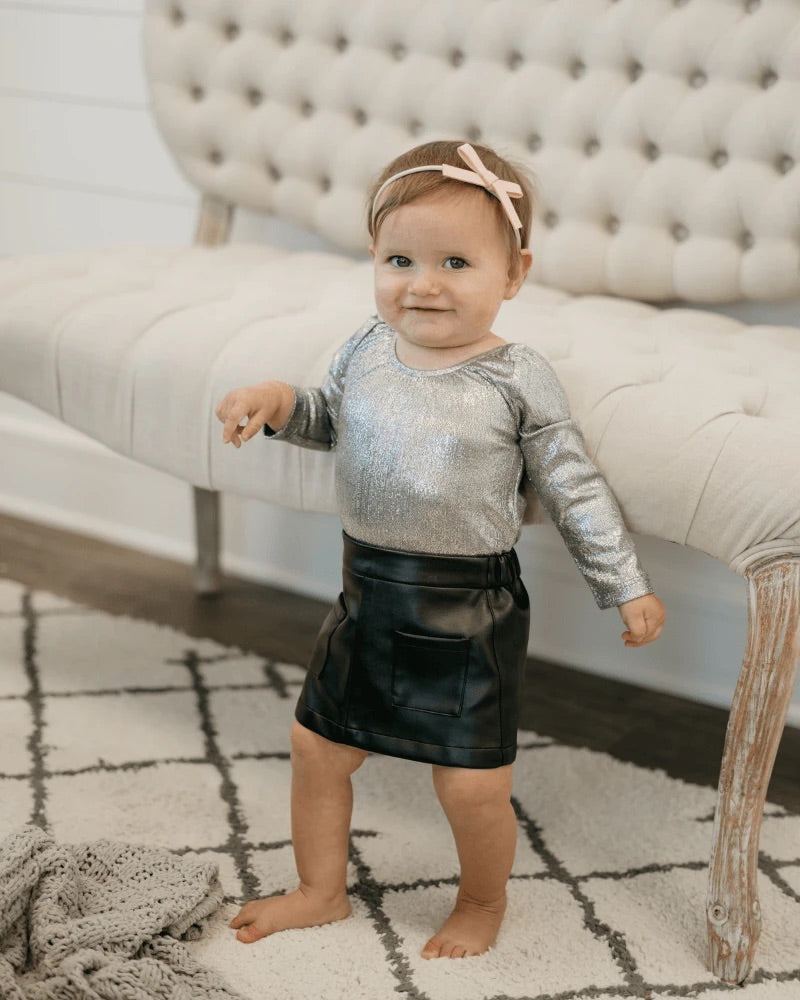 Shiny Silver Long Sleeve Romper – My Little Humans Boutique