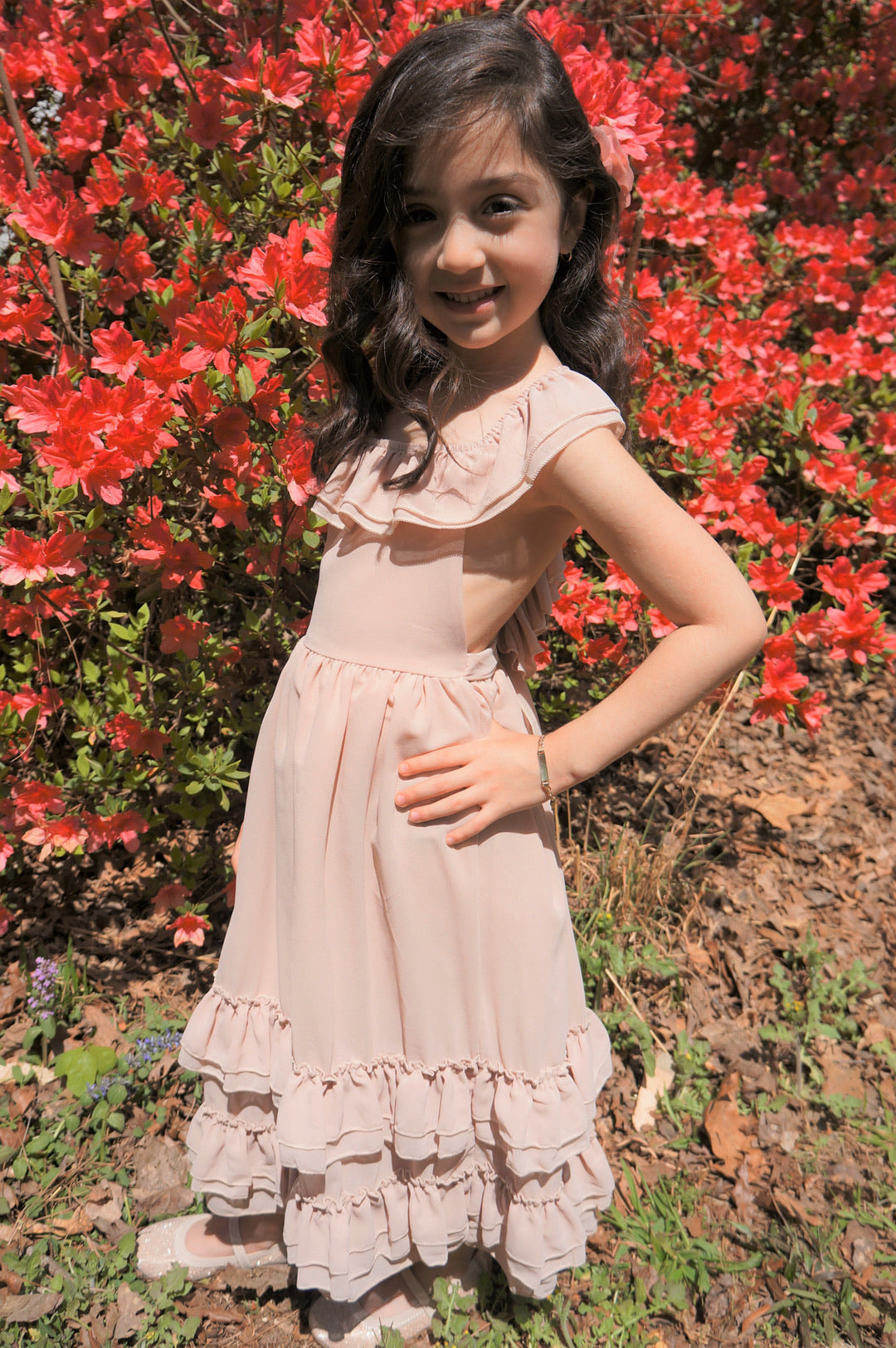 Kelly Ruffle Maxi Dress- Champagne – My Little Humans Boutique