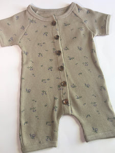 Infant Girl Romper- Green Olive/Flowers